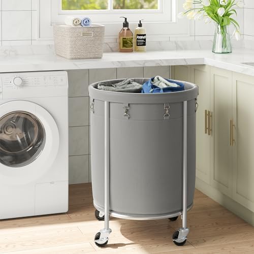 ELYKEN Laundry Basket with Wheels, Round Rolling Laundry Hamper - Image 6