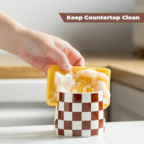 Zoeeker Sponge Holder for Kitchen Sink, Ceramic Checkered Dish Sponge Caddy - Image 7