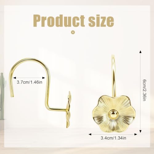 12PCS Decorative Shower Curtain Hooks, Rustproof Metal Flower Shower Curtain - Image 2