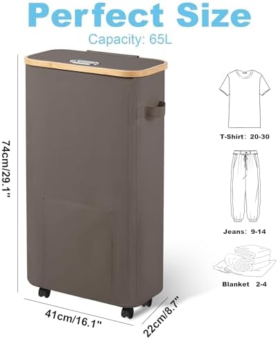 Vincona Laundry Basket with Wheels, Tall Dirty Clothes Hamper on Wheels - Image 2