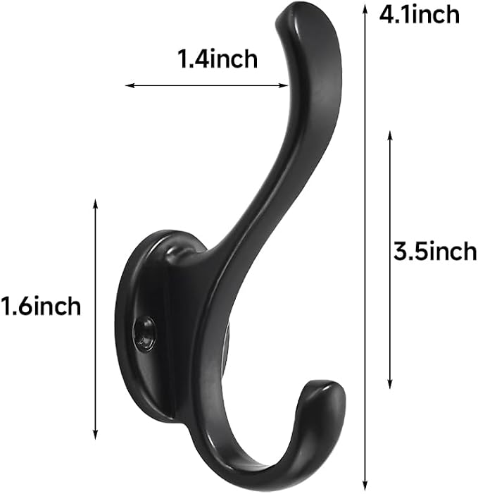 2 Pack Black Coat Hooks Wall Mount Heavy Duty Utility Retro Double Hooks - Image 2