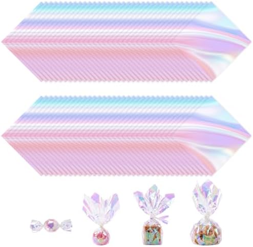 woric 160 Pcs Cellophane Sheets 7.8 x 7.8 Inch Iridescent Cellophane Wrap by woric