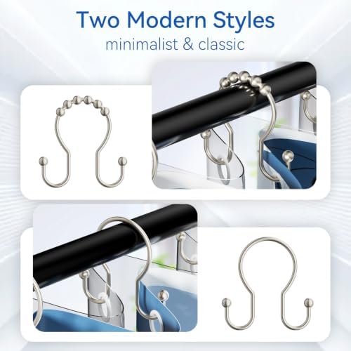 OEH Shower Curtain Hooks, Metal Shower Curtain Hangers, Double Hook Shower - Image 6