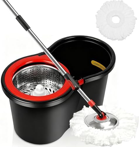 Spin Mop and Bucket with Wringer Set, 360°Rotating Head Mop Bucket System by BOP