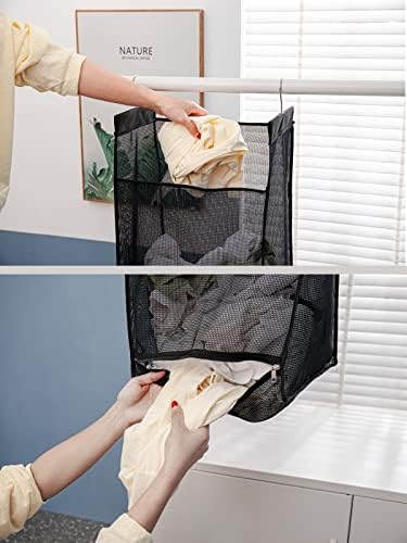 Jelier Hanging Breathable Mesh Laundry Hamper Basket, Portable Heavy Duty - Image 4