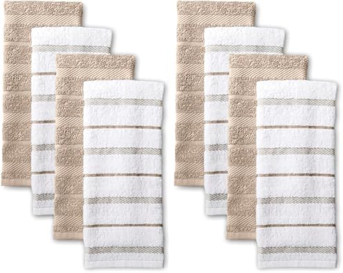 KitchenAid Albany Kitchen Towel 8-Pack Set, Milkshake Tan/White by KitchenAid