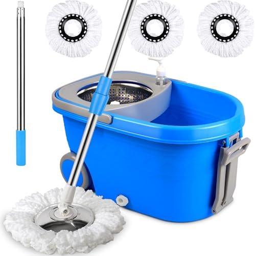 Spin Mop and Bucket with Wringer Set, 3 Mop Heads by GZDISBEK