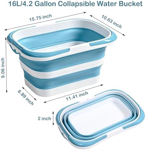 Collapsible Bucket with Handle 16L, Foldable Rectangular Plastic Water Bucket - Image 2