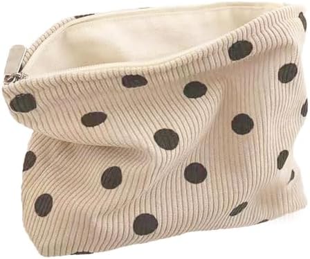 Corduroy Makeup Bags for Women, Polka Dot Cosmetic Bag for Purse by SxoSyo