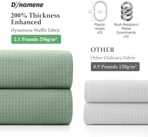Dynamene Extra Wide Waffle Shower Curtain 256 GSM Fabric 84x72 Sage Green - Image 5