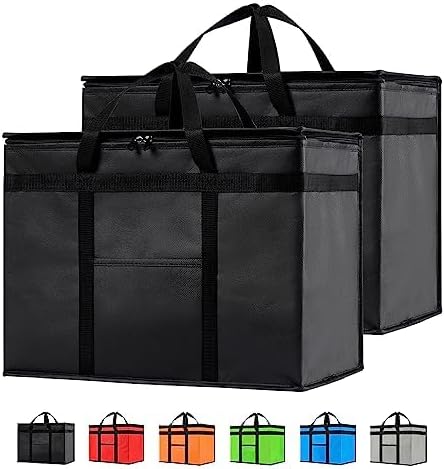 NZ home Insulated Bags for Food Delivery (XL Plus) Grocery Shopping Cooler Bag, Pizza Delivery, Hot & Cold Catering Tote, Reusable, Foldable & Heavy Duty (10 Pack, Black)