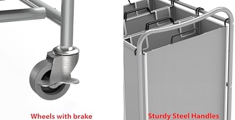 Simple Houseware Heavy Duty 3-Bag Laundry Sorter Rolling Cart - Image 3