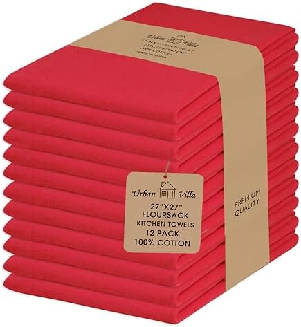 Urban Villa Kitchen Towels Cotton Dish Towels 27”x27” Red by CottonTrends