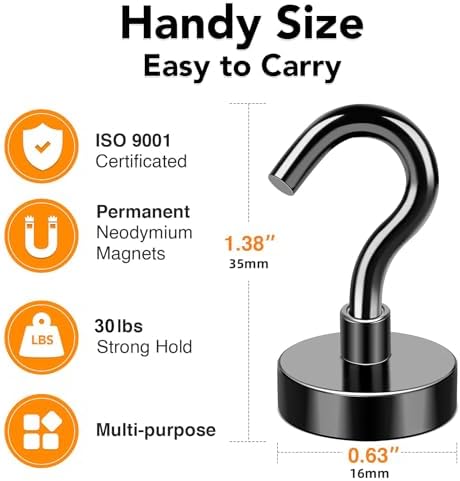 MIKEDE Magnetic Hooks, 30Lbs+ Neodymium Black Magnet Hook - Image 2