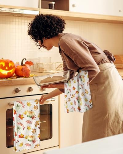 Miss Adola 150GSM Flour Sack Kitchen Towels Set of 2, Pumpkin Leaf - Image 6