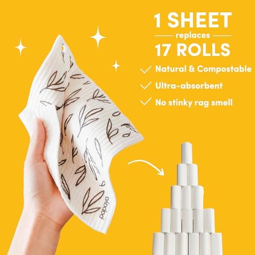 Papaya Swedish Dishcloths for Kitchen, 2 Reusable Paper Towels, 1 Hook - Image 3