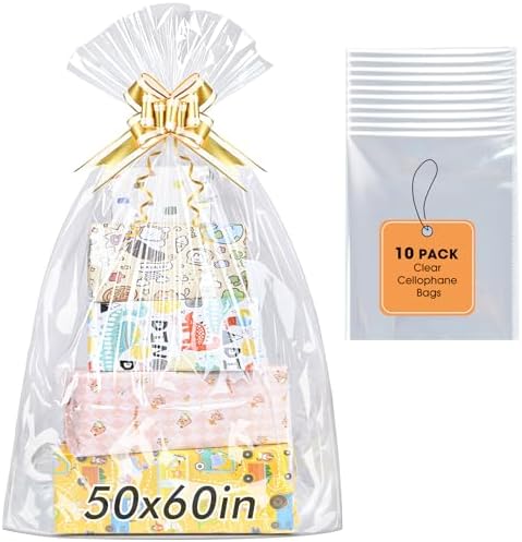 Yuiicaov 10PCS Extra Large Cellophane Bags, 50x60 Inches Clear Cellophane Wrap by Unknown