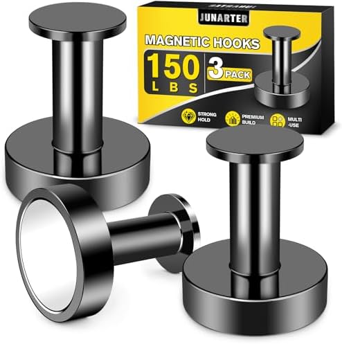 3Pcs Magnetic Hooks, 150lb Black Magnetic Hooks by Junarter