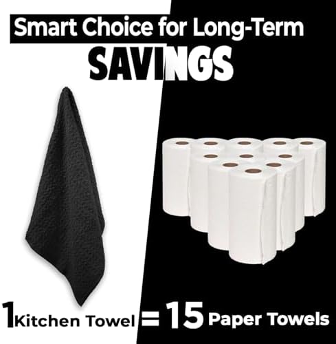 DAN RIVER Black Kitchen Towels, 12 Pack, 16x26 Inches Absorbent Dish Towels - Image 3