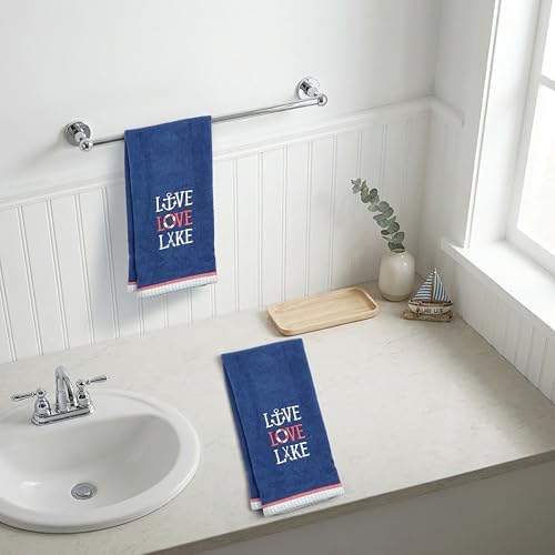 Ritz 2-Piece Cotton Velour Bathroom Hand Towel Set, Embroidered Live Love Lake - Image 5