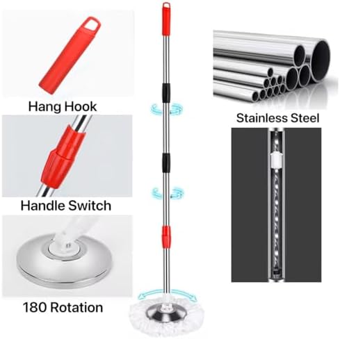 Spin Mop and Bucket with Wringer Set, 360° Rotating Head Mop Bucket System with - Image 4