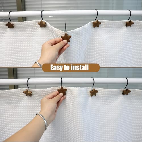 Shower Curtain Hooks, Wood Decorative Shower Curtain Rings, Modern Round Log - Image 5