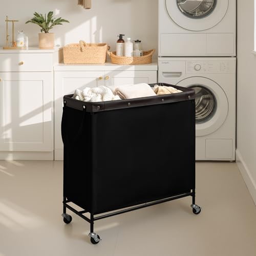 StorageWorks 3 Section Laundry Hamper, 120L Black Sorter Cart - Image 5