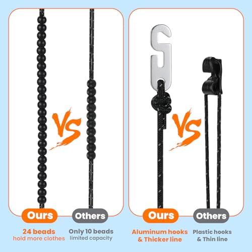 Compact Travel Clothesline Lightweight Camping Clothes Line, 24 Beads, 11.5 Feet - Image 5