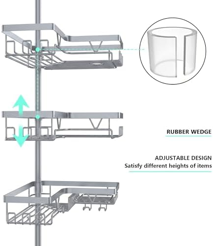 DAOYA Corner Shower Caddy Tension Pole, Light Gray - Image 4