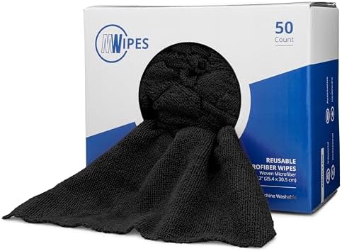 Black Microfiber Shop Towels | MWipes Reusable Shop Rags | 50 Rags in a Box | by MicrofiberWholesale