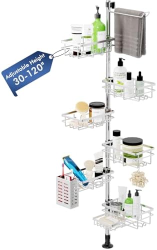 Shower Caddy Corner Tension Pole, Stainless Steel Shelves Bathroom Organizer by Vatex