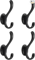 4 Pack Black Coat Hooks Wall Mount Heavy Duty Utility Retro Double Hooks by khtumeware