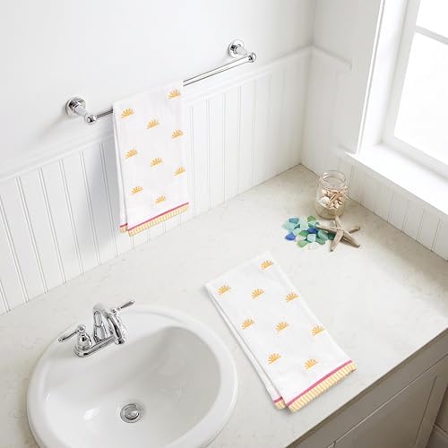 Ritz 2-Piece Cotton Velour Bathroom Hand Towel Set, Embroidered Sun Allover - Image 5
