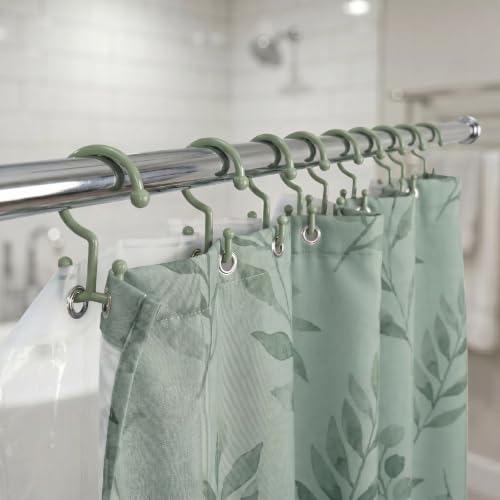 Bathway Green Shower Curtain Hooks, 12 Plastic Double Shower Curtain Rings - Image 2