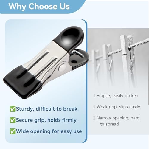 Heavy Duty Clothes Pins, 30 Pack 2.17 Inch Stainless Steel Chip Clips - Image 7