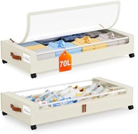 Yecaye Under Bed Storage with Wheels 2 Pack, 70L Larger Capacity Under Bed by Yecaye