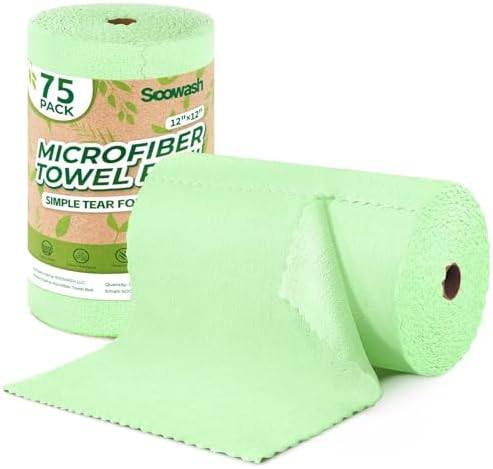 Microfiber Cleaning Cloths Roll 75 Pack 12x12 Inch Lint Free by SOOWASH