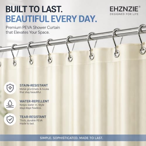 EHZNZIE Cream Shower Curtain Liner 72x72, PEVA Waterproof Bath Curtain - Image 2