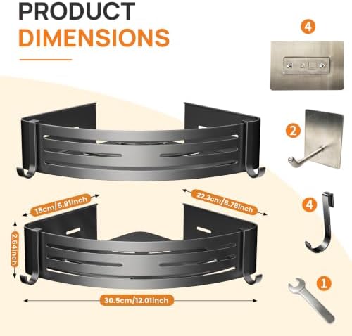 Gun Grey Adhesive Corner Shower Caddy 2-Pack, Triangular Shelves - Image 2
