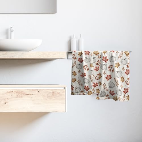 Orange Leaves Pumpkin Fall Bathroom Towels Set Autumn Maple Leaves Hand Towels - Image 6