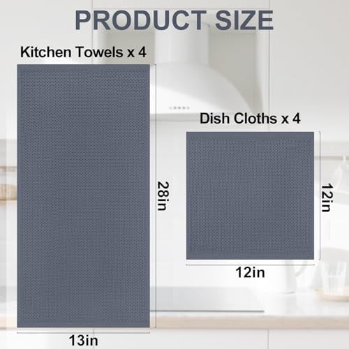 Homaxy 8 Pack 100% Cotton Kitchen Towels and Dishcloths Set, Dark Grey - Image 4