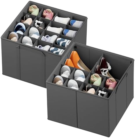 SpaceAid Shoe Organizer for Closet, 2 Pack Foldable Shoe Storage Containers by SpaceAid