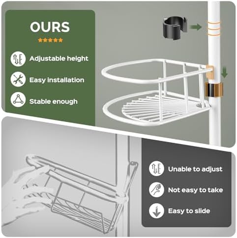 HAMITOR Rustproof Bathtub Corner Shelf, 4-Tier Shower Caddy Tension Pole - Image 6