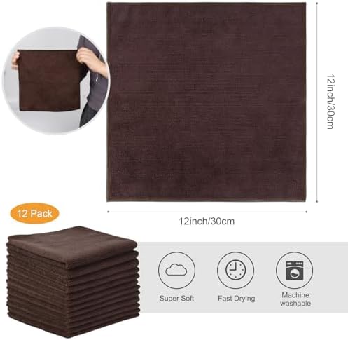 SINLAND Microfiber Dish Cloth Kitchen Cleaning Cloth 12x12In 12 Pack Brown - Image 2