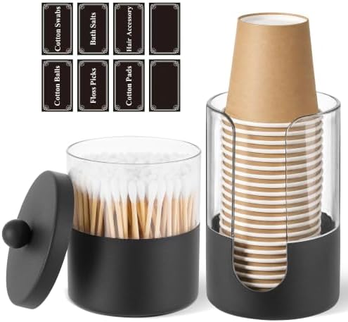 Gaussra Black Apothecary Jar & Black Cup Dispenser, Stainless Steel, 2 Pack by Gaussra