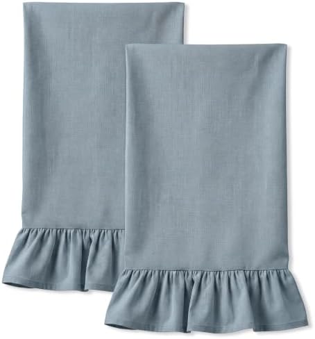 HunnmingRe 2 Pcs Dusty Blue Kitchen Towels Retro Towels Cotton Ruffled by HunnmingRe