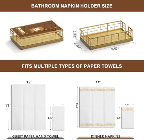Wican Guest Towel Holder Tray for Bathroom, Oak and Iron Napkins Holder - Image 6