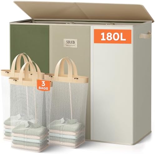 SOLEDI 180L 3-Section Laundry Hamper by SOLEDI