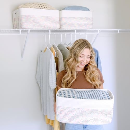 NaturalCozy Storage Baskets 16.8”x13”x7.6” Cotton Rope Woven Baskets - Image 4