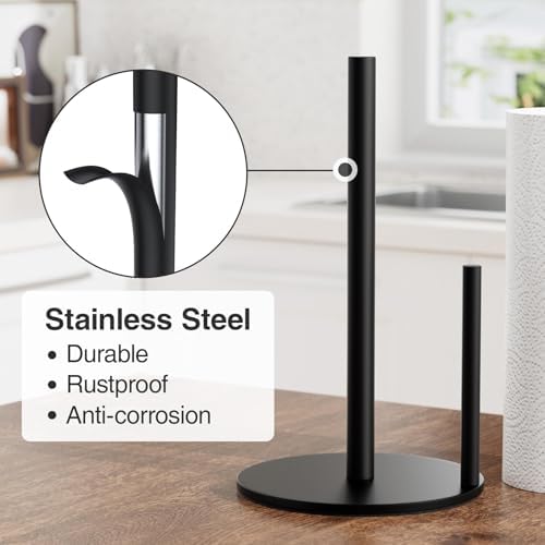 Paper Towel Holder Black Stainless Steel Kitchen Countertop Roll Organizer - Image 3